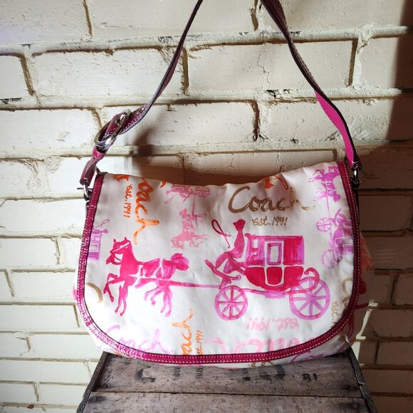 Euc Rare Vintage Coach Horse & Carriage Shoulder Bag Tote Purse - Picture 3 of 12